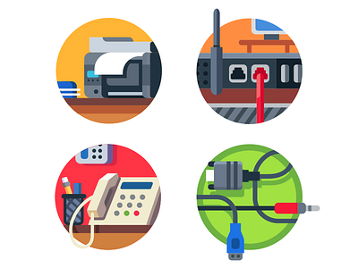 Office icons business communication equipment flat illustration kit8 office technical vector workspace