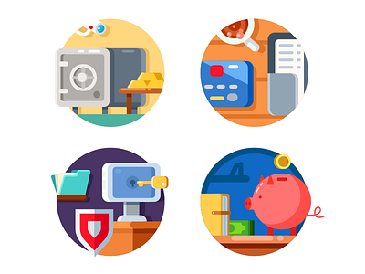 Money bank icons bank cash currency deposit flat illustration kit8 safe vector