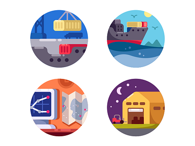 Maritime logistics icons cargo container delivery flat freight illustration kit8 logistic maritime shipping transportation vector