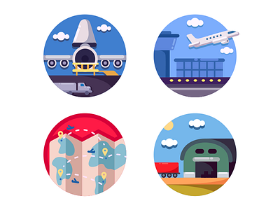 Fly logistics icons air airplane business cargo flat freight illustration kit8 logistic shipping transportation vector