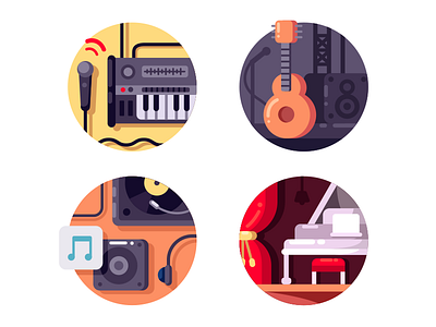 Music equipment icons audio equipment flat illustration instrument kit8 music musical sound studio vector