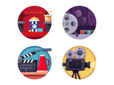 Film industry icons camera cinema equipment film filmstrip flat illustration industry kit8 movie vector video