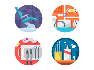 Dental clinic icons flat icon illustration indoors kit8 onjects tools vector