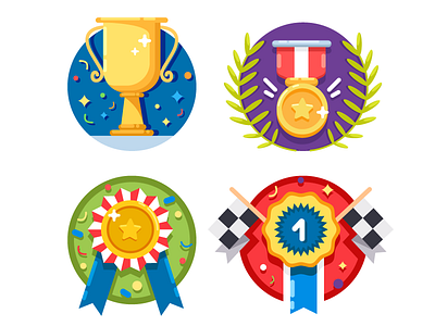 Set of rewards icons achievement award flat illustration kit8 medal reward set star trophy vector win