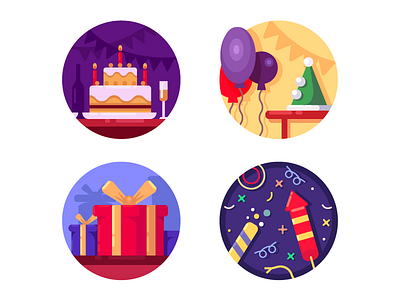 Birthday set icons balloon birthday cake celebration flat gift happy illustration kit8 party vector