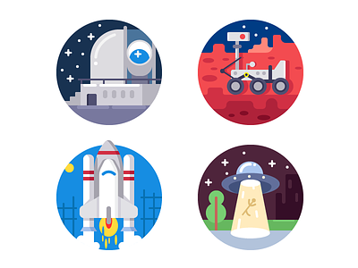 Space icons flat illustration kit8 moon planet spacecraft spaceship system technology vector