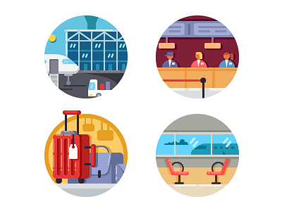 Airport icons airplane airport baggage departure flat flying illustration kit8 plane transportation travel vector