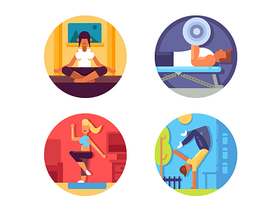 Fitness life icons aerobic fitness flat gym health healthy illustration kit8 life sport vector yoga