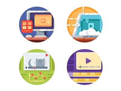 Video media icons communication computer creative digital flat illustration internet kit8 media online vector video