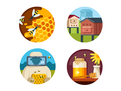 Apiary icons agriculture apiary flat food hive honey honeycomb illustration kit8 vector