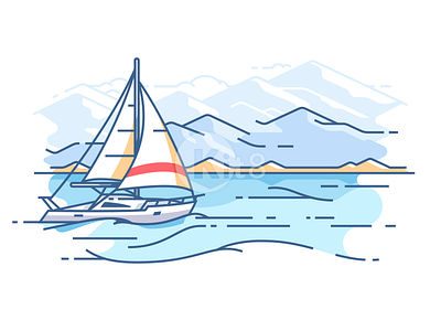 Sailing yacht flat illustration kit8 mountain nature ocean sailing sea vector yacht