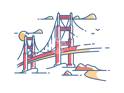 Golden Gate Bridge bridge flat illustration kit8 line san francisco seaside vector