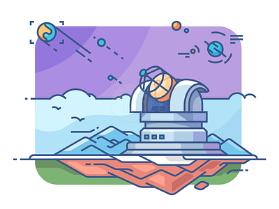 Observatory flat icon illustration kit8 linestyle observatory research telescope vector