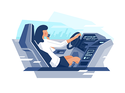 Woman driving a car car character cocpit design drive flat girl icon illustration inside interior kit8 side ui vector woman