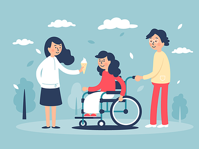 Family with disabled child disability family flat happy illustration kit8 rehabilitation smiling vector wheelchair young