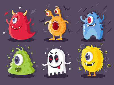 Collection monsters collection colorful face flat halloween happy illustration kit8 monster set vector