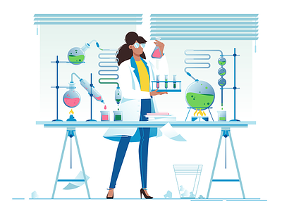 Woman chemist chemist flat illustration kit8 laboratory liquid pharmaceutical researcher scientist vector woman