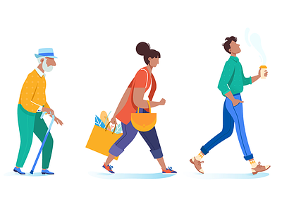 People go on business flat grandfather illustration kit8 man pedestrian people trendy vector walk woman