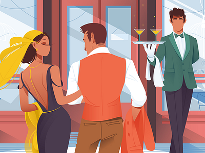 Couple before entering in restaurant cafe couple date flat illustration kit8 people purchases relationship table vector