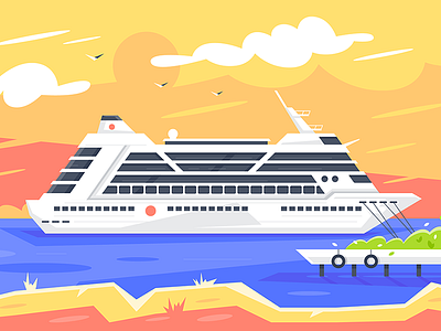 Cruise ship cruise delivery destination flat illustration kit8 passenger ship travel vector water