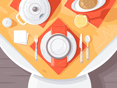 Table setting cutlery flat food illustration kit8 plate setting table tablecloth teapot vector