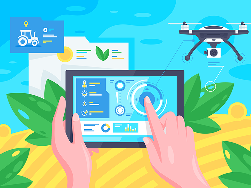 Smart farming kit8 flat vector illustration element agriculture cellphone remote farming smart