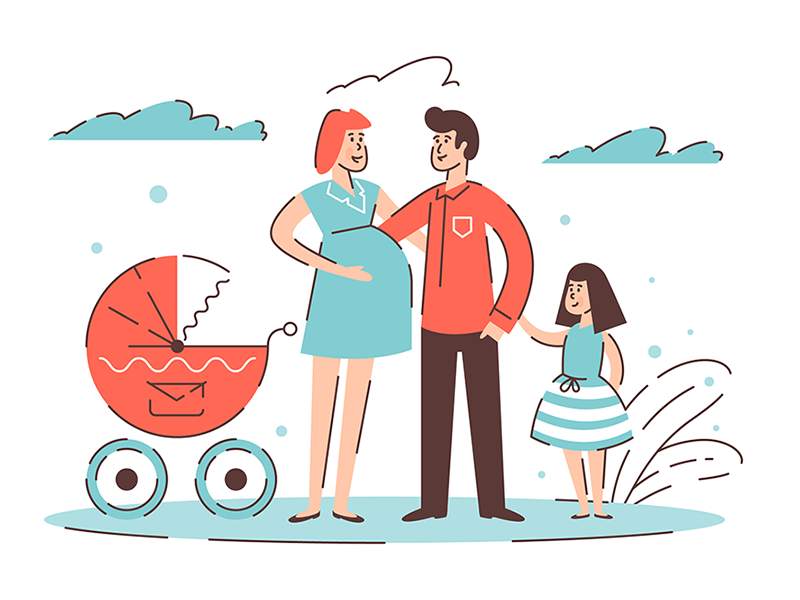 Big happy family children couple family flat happy illustration kit8 love outdoor summer vector