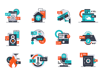 Smart home Icons audio element flat home icons illustration internet kit8 smartphone successful vector