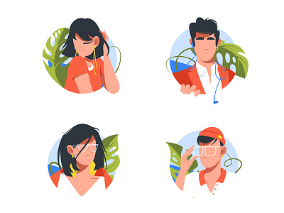 Avatar icon set flat illustration interface kit8 mobile sea set tropical urban vector view