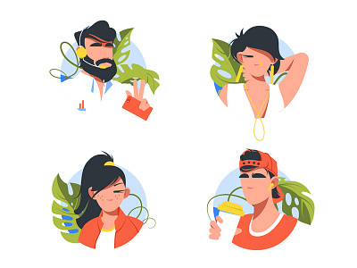 Avatar icon set face flat headset illustration kit8 man person symbol vector woman