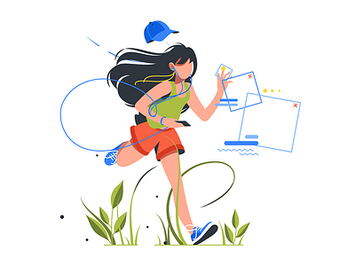 Girl running with phone exercise fitness flat illustration kit8 lifestyle music runner vector wireless woman