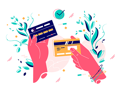 Credit cards in hands banking finance flat illustration kit8 money paying security service shopping vector