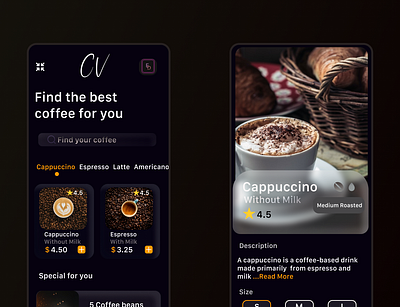 Coffee app UI 3d animation app branding design graphic design icon illustration logo motion graphics typography ui ux vector