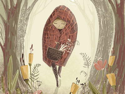 Through the forest autumn basket book book illustration character fairy tale fall forest girl illustration journey walking