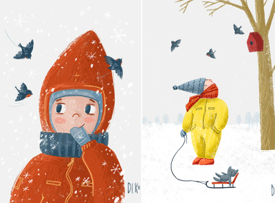 Babies in winter baby book illustration card children children illustration illustration kid walking winter