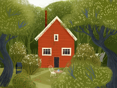 Small country house book book illustration chikdhood children illustration country cozy garden green house illustration scandinavian summer