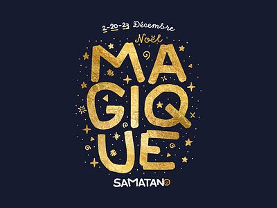 Noël Magique christmas gold hand lettering stars typography