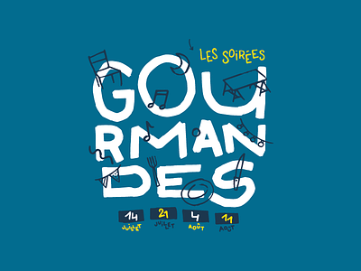 Les soirées gourmandes blue france gastronomy hand illustration lettering poster south typography