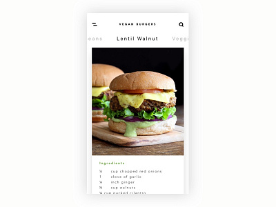 Vegan Burger App | ux mobile swipe