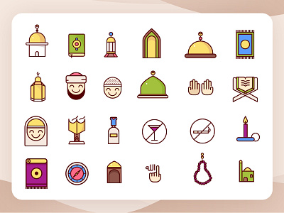 Islamic Colored Icons app arabic design icon illustration islamic logo ui ux vector web