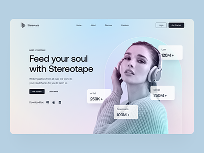 Stereotape: Landing Page Hero apple music design hero landing landing page live music music app music player play player spotify streaming ui ux