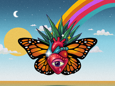 Surrelista butterfly cosmic heart heartbeat illustration illustrationart rainbow redesign universe