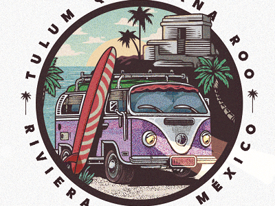 tulum quintana roo sticker beach illustration ilustration mexico ride surf travel tulum van world