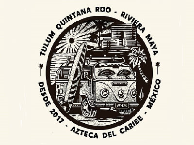 tulum badge badgedesign combi design illustration ilustrator maya mexico surf trip tulum vector
