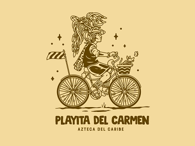 playita del carmen bike illustration ilustracion maya mexico vector