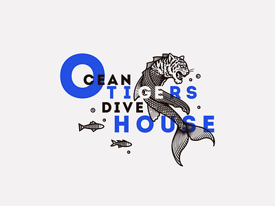 Ocean Tigers Dive House badge design fish house illustration logo mermaid ocean tiger