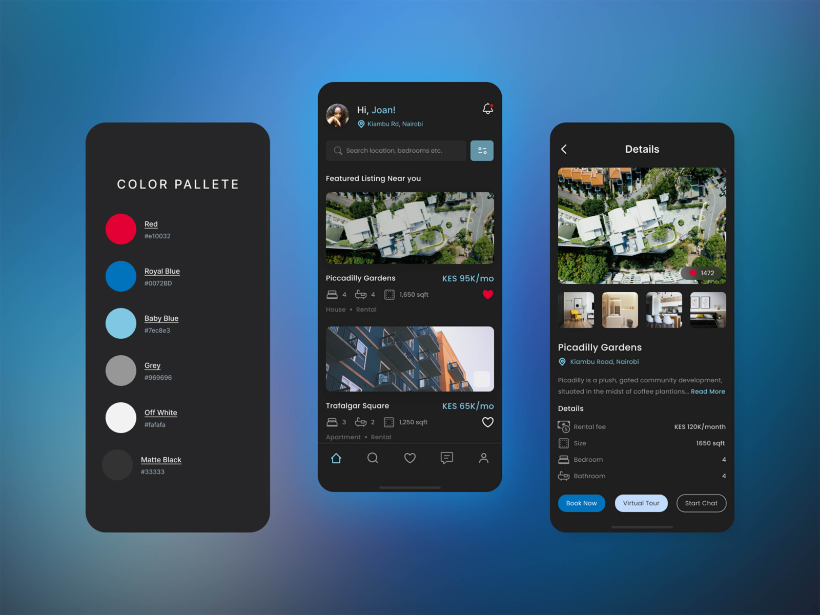 Housing mobile app: Dark theme by Joan Gichuhi on Dribbble