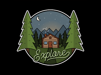 Explore Magnet cabin explore magnet moon mountains outdoors sky stickermule trees typography vector woods