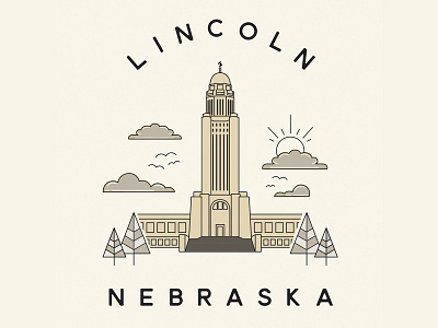 Lincoln Nebraska Capitol building capitol clouds lincoln midwest nebraska state vector