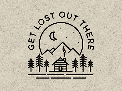 Get Lost Out There cabin illustration line linework lost mountains trees